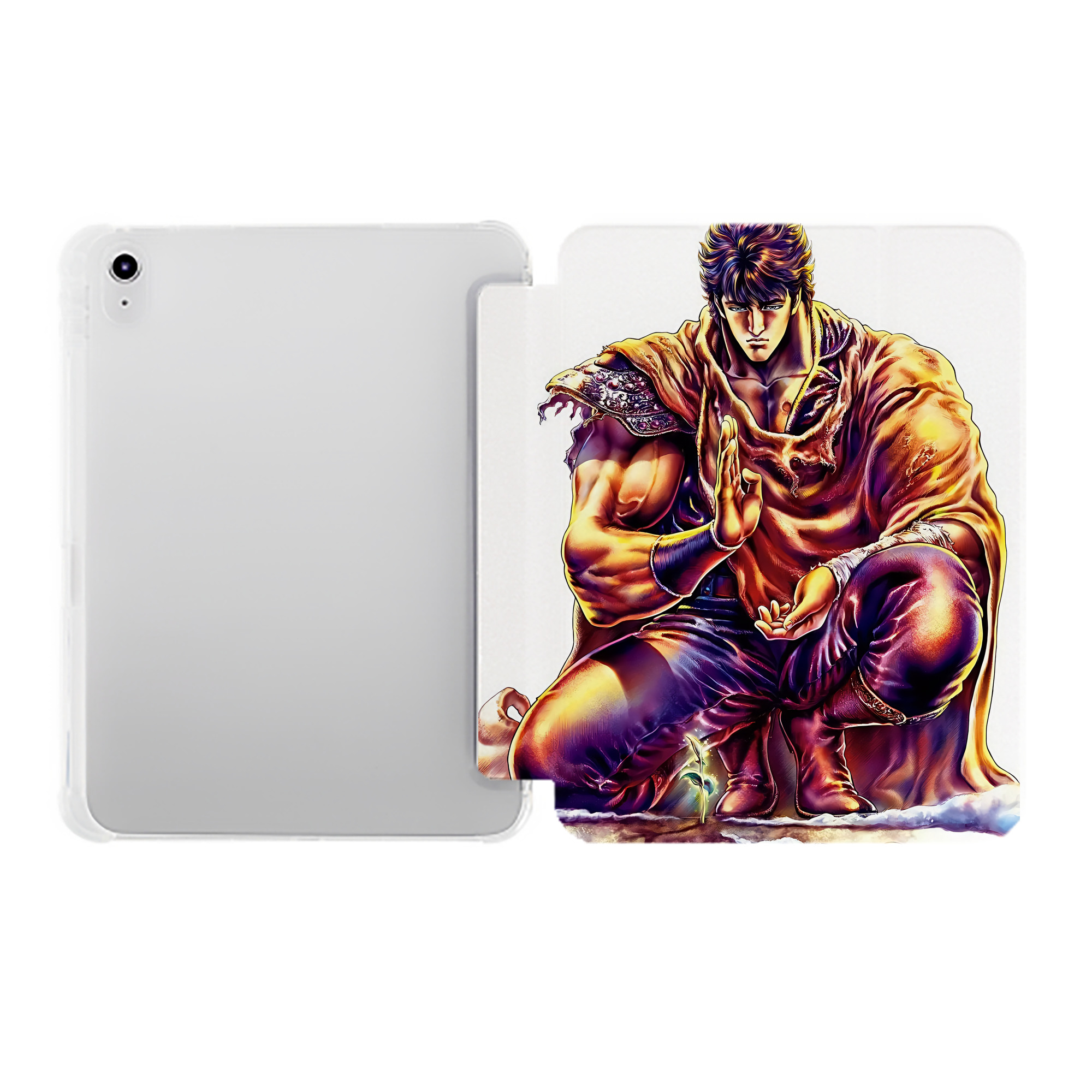 （画像用） 北斗の拳 Fist of the North Star IPad ケース ペン収納付き 三つ折りスタンド PUレザー×シリコン 対応機種9.5/10.5/10.9インチ